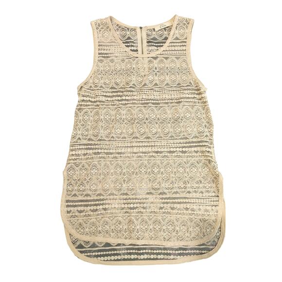Elodie Lace Sheer Tunic Tank Top Scoop Neck High Low Hem Cream Beige Womens S - Picture 1 of 7
